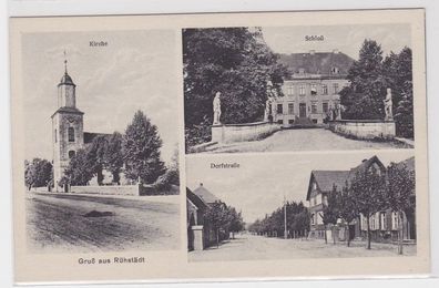 98646 Mehrbild Ak Gruß aus Rühstädt Kirche, Schloß, Dorfstraße um 1920
