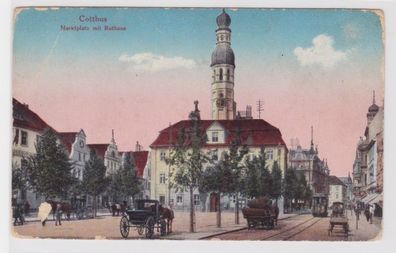 99023 Feldpost Ak Cottbus Marktplatz mit Rathaus und Verkehr 1916