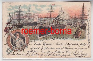 83731 Künstler Ak Gruss aus Bremerhaven Matrose und Schiffe 1901