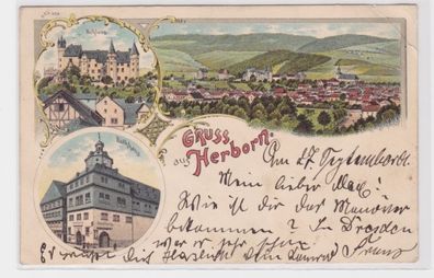 94632 Ak Lithographie Gruss aus Herborn Rathaus, Schloß usw. 1901