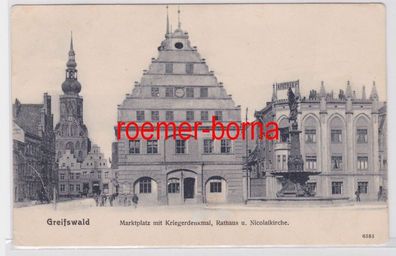 81599 Ak Greifswald Rathaus, Kriegerdenkmal, Apotheke um 1910
