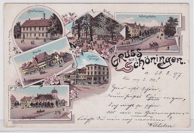 46814 AK Gruss aus Schönigen - Schützenbahn, Marktplatz, Hotel & Elmhaus 1897