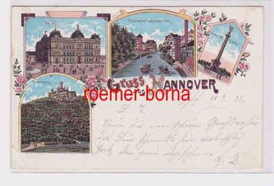 60517 Ak Lithographie Gruß aus Hannover Post, Waterloosäule usw. 1899