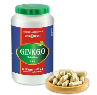 Vitaideal ® Ginkgo Biloba Kapseln je 470mg ohne Zusatzstoffe von NEZ-Diskounter
