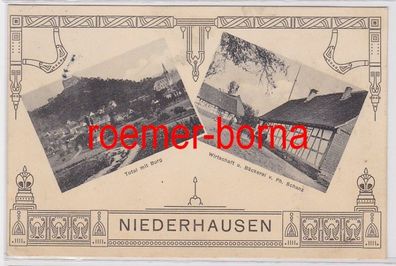 82762 Mehrbild Ak Niederhausen Total mit Burg, Wirtschaft u. Bäckerei 1912