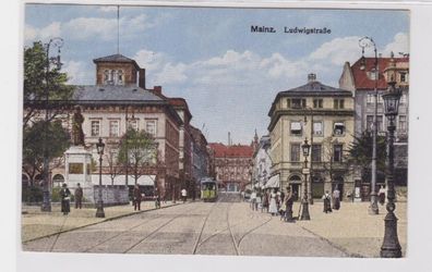 94108 AK Mainz - Ludwigstraße, Straßenansicht mit Straßenbahn 1919