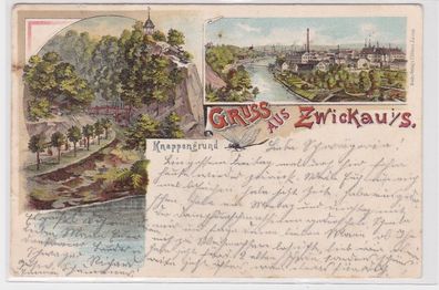 15629 Ak Lithographie Gruß aus Zwickau Knappengrund 1898