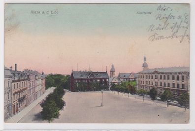 33054 Ak Riesa an der Elbe Albertplatz 1908