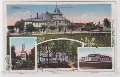 68501 Mehrbild AK Werdau i. Sa. Schützenhaus, Park, Garten, Festhalle 1917