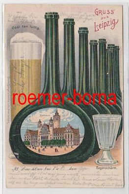 83710 Künstler Ak Gruss aus Leipzig Gose-Flaschen mit Bild Rathaus 1905