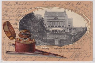 86567 AK Leipzig - Schwanenteich mit Theaterterrasse 1903