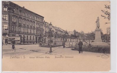 86979 Ak Zwickau i. Sa. Kaiser Wilhelm Platz mit Bismarck Denkmal um 1900