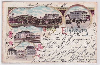 93032 Ak Lithographie Gruss aus Eilenburg Bürgerschule, Turnhalle usw. 1898