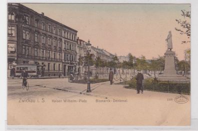 94756 Ak Zwickau i. Sa. Kaiser Wilhelm Platz mit Bismarck Denkmal um 1900