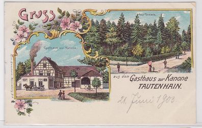 99826 Ak Lithographie Gruß aus dem Gasthaus zur Kanone Tauntenhain um 1900