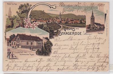 91284 Ak Lithographie Gruß aus Stangerode Gasthof zum schwarzen Ross 1900
