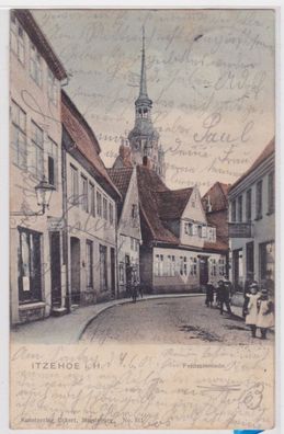 85105 AK Itzehoe in Holstein - Feldschmiede, Straßenansicht mit Geschäften 1905