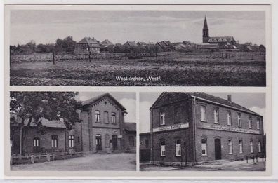 90093 Ak Westkirchen in Westphalen Gasthaus Mentrup, Bahnhof um 1930