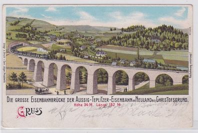 82014 Ak Lithographie Gruß von der großen Eisenbahnbrücke in Neuland 1907