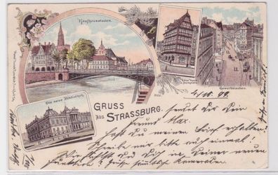 94763 Ak Lithographie Gruss aus Strassburg im Elsass Gewerbslauben usw. 1899