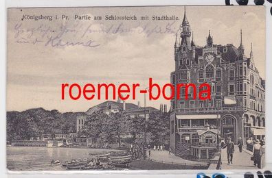 86023 Ak Königsberg i. Pr. Partie am Schlossteich mit Stadthalle 1916
