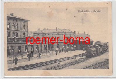 82365 Feldpost Ak Herbesthal Bahnhof mit einfahrender Dampflokomotive 1914