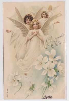 96154 Gesegnete Ostern Ak 4 Engel und Blumen 1902