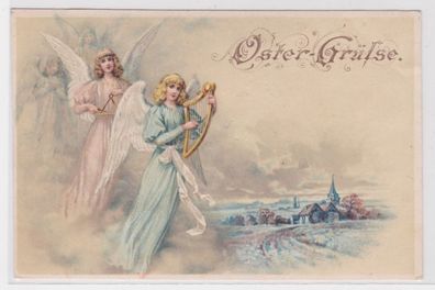 96176 Ostergrüße Ak Engel mit Harfe und Triangel um 1900