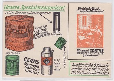 67280 Reklame AK Certus Fabrikmarke, Certil Schmelzleim, Spezialerzeugnis 1927