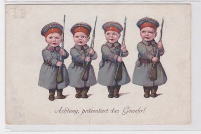 85552 Humor Ak Kinder 'Achtung, präsentiert das Gewehr!' um 1915