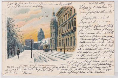 87957 AK Leipzig - Blick auf Schloss Pleissenburg mit Straßenbahn 1898