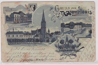 88750 Lithographie Ak Gruss aus Saarlouis - Kgl. Landratsamt, Markt, Kirche 1898