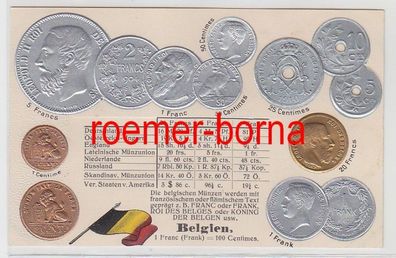 83487 Präge Ak mit Münzabbildungen Belgien um 1920