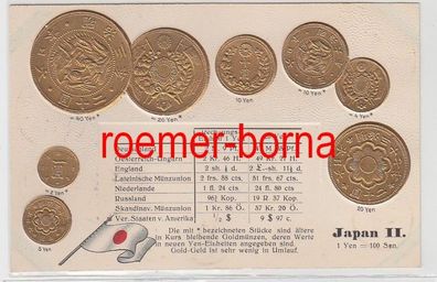 83600 Präge Ak mit Münzabbildungen Japan II. um 1920