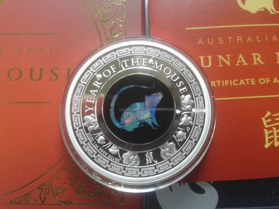 1 Dollar 1$ 2018 PP Australien Maus Lunar Opal Serie 31,1g Silber mit Beleuchtung