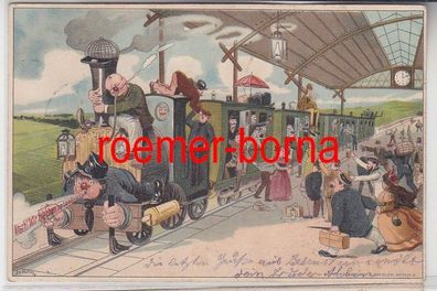 83638 Künstler Ak Humor Eisenbahn 'Ätsch! Wir machen ne Landpartie' 1899