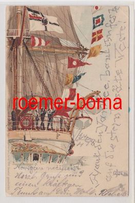 84489 Ak Lithografie Marinepostkarte Serie 1000 SMS Moltke mit Flaggen 1898