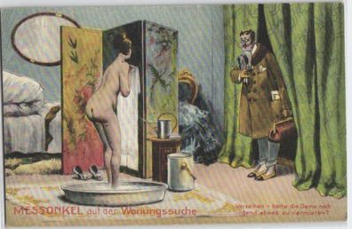 92363 Künstler AK Messonkel auf der Wohnungssuche - Mann überrascht nackte Dame