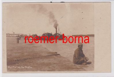 85427 Foto Ak Schiff Schlepper Monitor am Kai Braila Rumänien um 1900