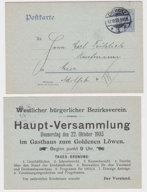 00126 DR Ganzsachen Postkarte P63 Zudruck Westl. bürgerl. Bezirksverein Chemnitz