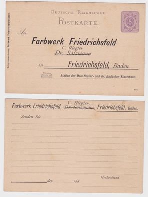 02234 Ganzsachen Postkarte P18 Zudruck Farbwerk Friedrichsfeld C. Riegler 1888