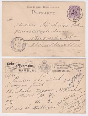 05291 Ganzsachen Postkarte P18 Zudruck Gebr. Seyderhelm Lieferant Hamburg 1889