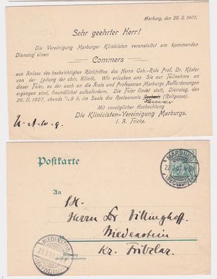 05765 DR Ganzsachen Postkarte P64 Zudruck Klinicisten-Vereinigung Marburg 1907