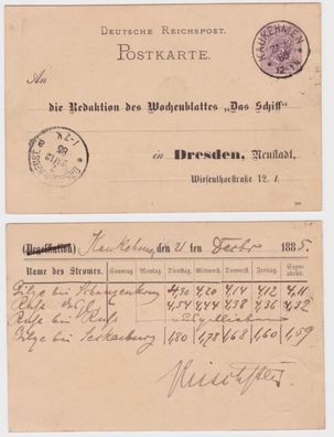 07258 DR Ganzsachen Postkarte P12 Zudruck Wochenblatt 'Das Schiff' Dresden 1885