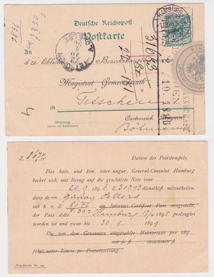10856 Ganzsachen Postkarte P36 Zudruck K.K. Bezirkshauptmannschaft Hamburg 1896