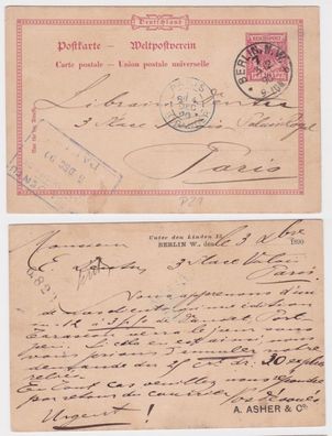 14921 DR Ganzsachen Postkarte P21 Zudruck A. Asher & Co. Berlin nach Paris 1890