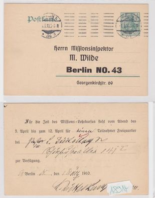 18914 DR Ganzsache Postkarte P78 Zudruck Missionsinspektor M. Wilde Berlin 1910