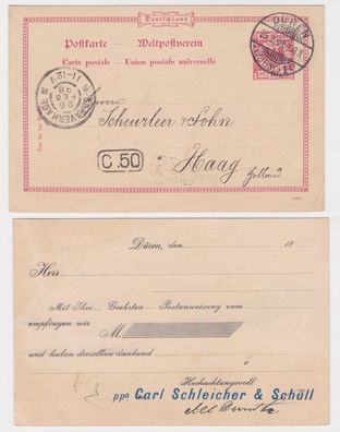 33986 DR Ganzsachen Postkarte P21 Zudruck Carl Schleicher & Schüll Düren 1898
