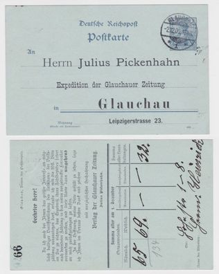 35762 Ganzsachen Postkarte P44 Zudruck Julius Pickenhahn Glauchauer Zeitung 1900