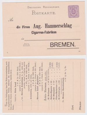 43293 Ganzsachen Postkarte P18 Zudruck Aug. Hammerschlag Cigarren-Fabrik Bremen